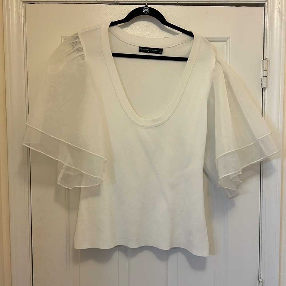 Fashion to Figure White Blouse with Sheer Sleeves